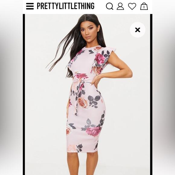 PrettyLittleThings Bodycon Floral Print Ruffles on Top Sleeveless Size 0 - Picture 3 of 16